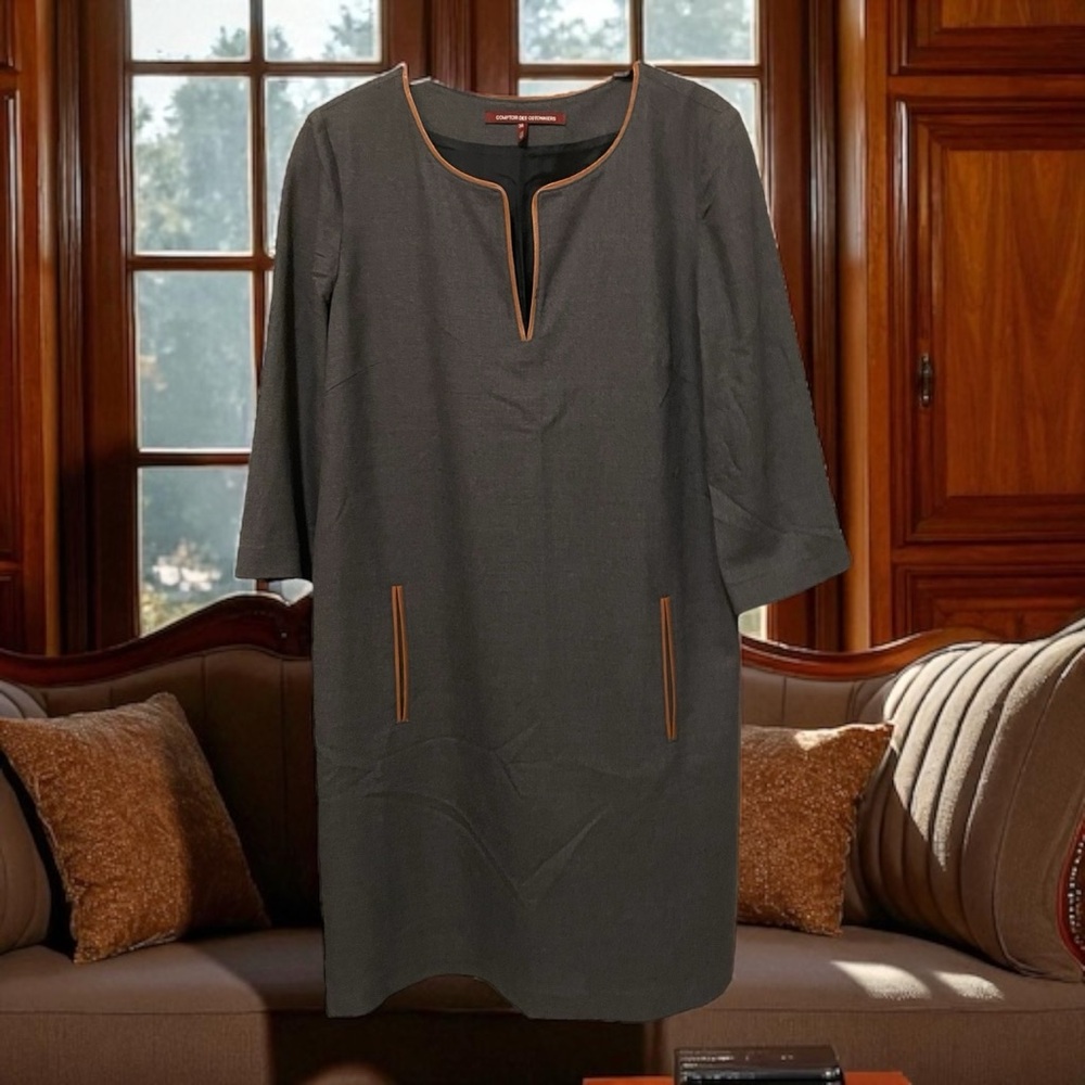 Comptoir Des Cotonniers Paris Wool Blend Dress Leather Trim size 38/6 US